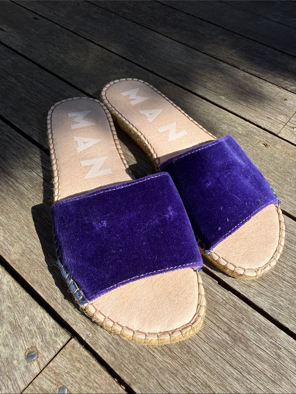 Manebi Velvet Slide Sandals in Deep Purple